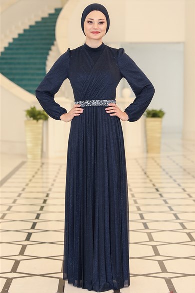 Dila Tesettür Abiye Lacivert