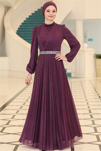 Dila Tesettür Abiye Mor