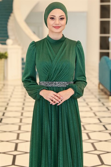 Dila Tesettür Abiye Zümrüt