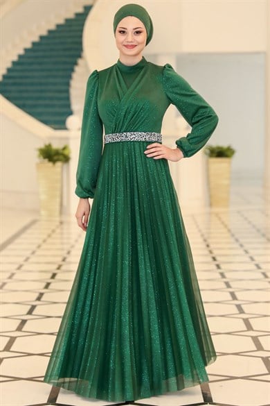 Dila Tesettür Abiye Zümrüt