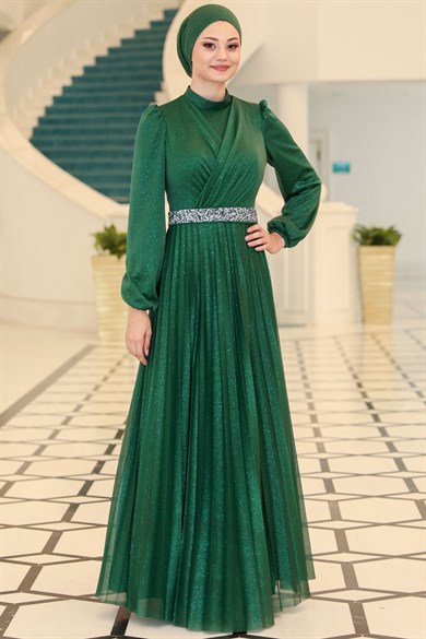 Dila Tesettür Abiye Zümrüt