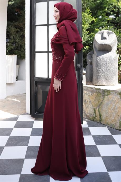 Ebru Tesettür Abiye Bordo