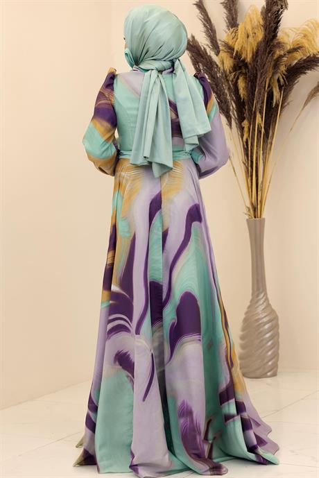 Ebruli Tesettür Elbise Mint