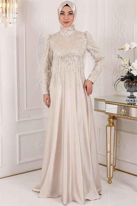 Ecrin Tesettür Abiye Ekru
