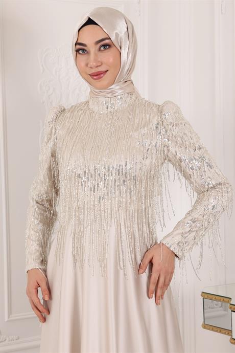 Ecrin Tesettür Abiye Ekru