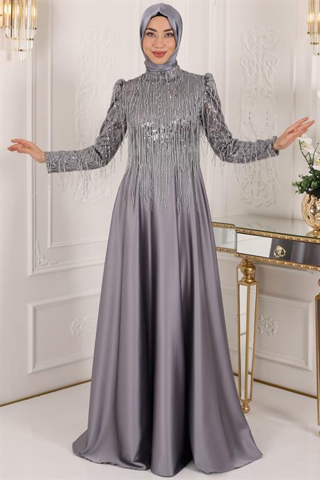 Ecrin Tesettür Abiye Gri