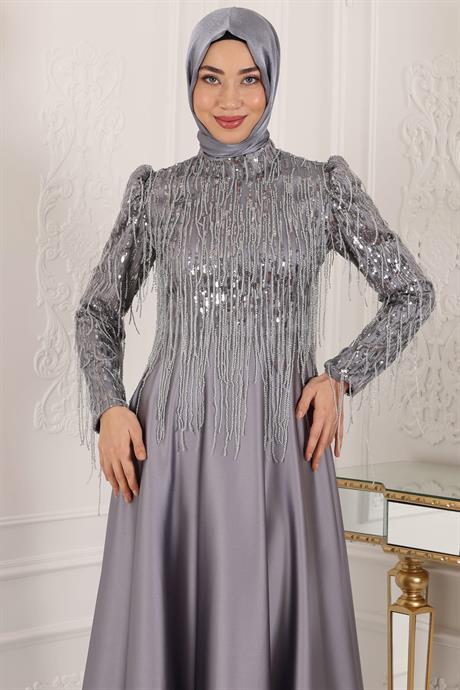 Ecrin Tesettür Abiye Gri