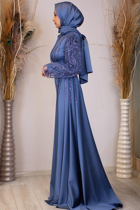 Efila Tesettür Abiye İndigo