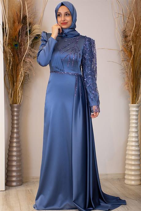 Efila Tesettür Abiye İndigo