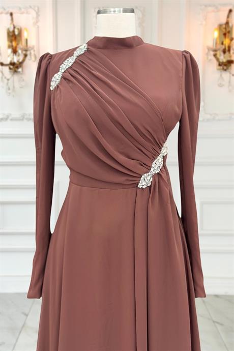 Eflin Tesettür Abiye Kahverengi