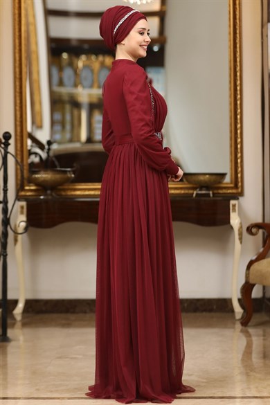 Efsane Tesettür Abiye Bordo