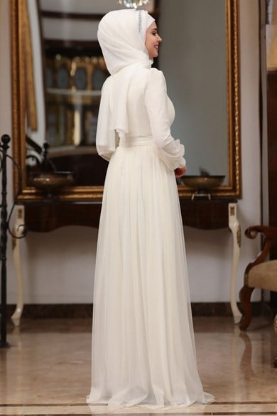 Efsane Tesettür Abiye Ekru