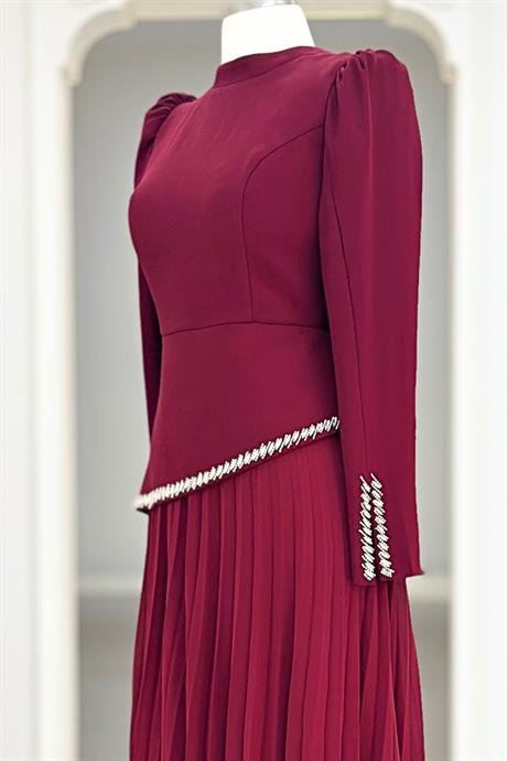 Efsun Piliseli Tesettür Abiye Bordo