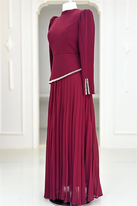 Efsun Piliseli Tesettür Abiye Bordo