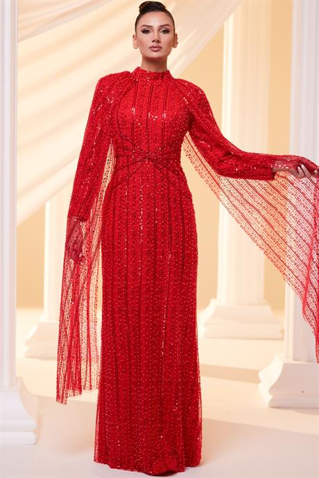 Efsun Tesettür Abiye Kırmızı