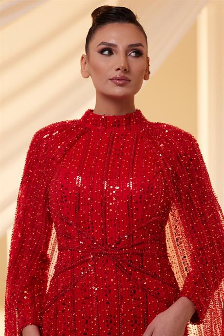 Efsun Tesettür Abiye Kırmızı