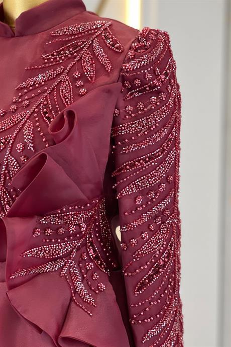 Ela Tesettür Abiye Bordo