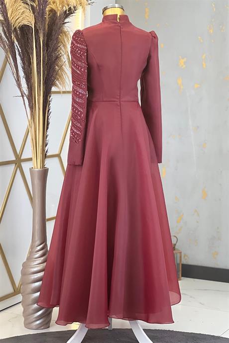 Ela Tesettür Abiye Bordo