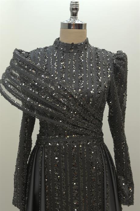 Elegance Tesettür Abiye Antrasit