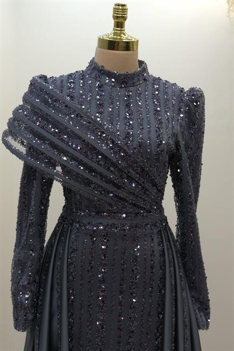 Elegance Tesettür Abiye İndigo