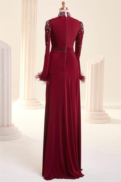 Elmas Tesettür Abiye Bordo