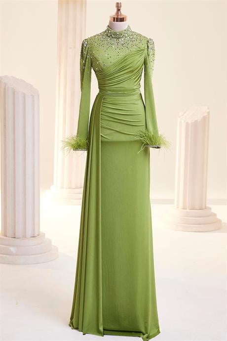 Elmas Tesettür Abiye Yağ Yeşili