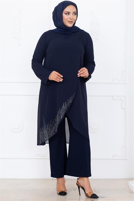 Esin Pantolon Tunik Tesettür Takım Lacivert