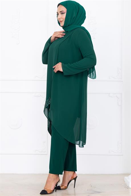 Esin Pantolon Tunik Tesettür Takım Zümrüt