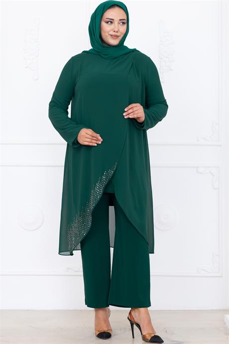 Esin Pantolon Tunik Tesettür Takım Zümrüt