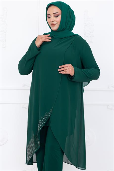 Esin Pantolon Tunik Tesettür Takım Zümrüt