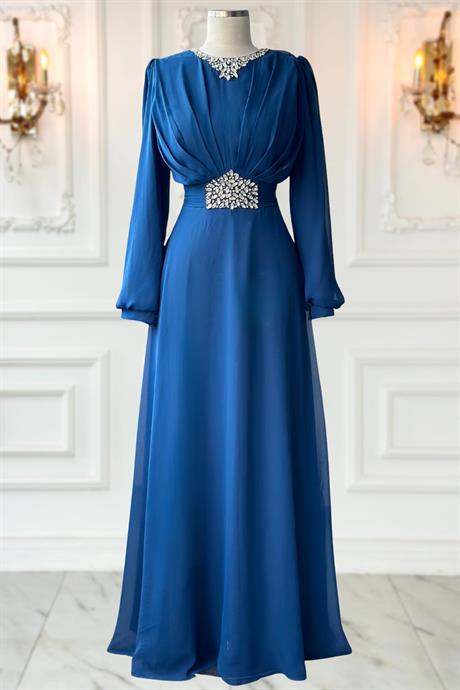 Faran Tesettür Abiye İndigo