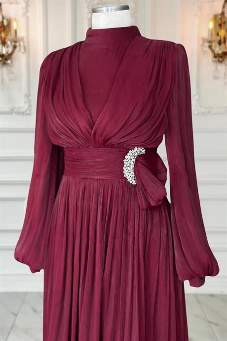 Feray Tesettür Abiye Bordo