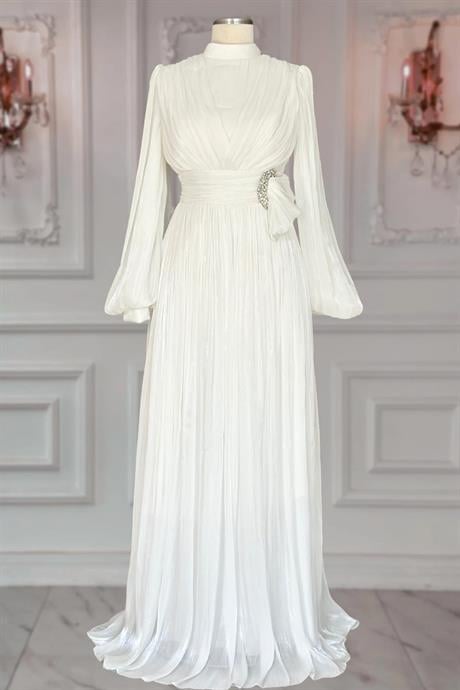 Feray Tesettür Abiye Ekru