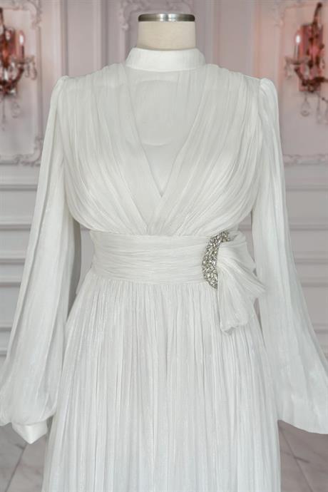 Feray Tesettür Abiye Ekru