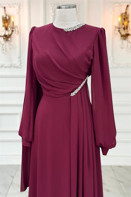 Feyza Tesettür Abiye Bordo
