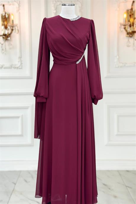 Feyza Tesettür Abiye Bordo