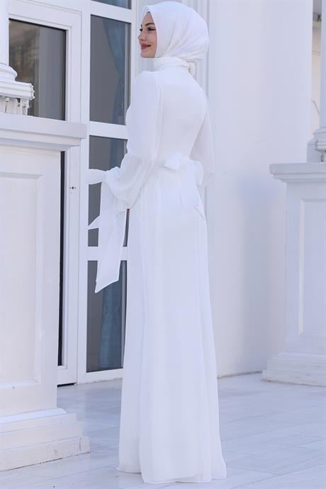 Firuze Tesettür Abiye Beyaz