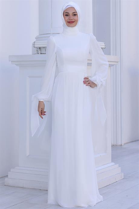 Firuze Tesettür Abiye Beyaz