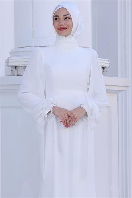 Firuze Tesettür Abiye Beyaz