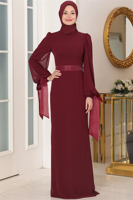 Firuze Tesettür Abiye Bordo