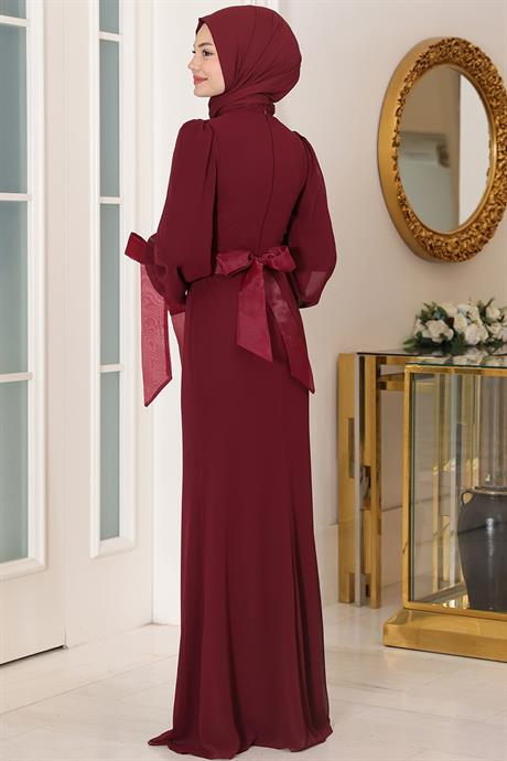 Firuze Tesettür Abiye Bordo