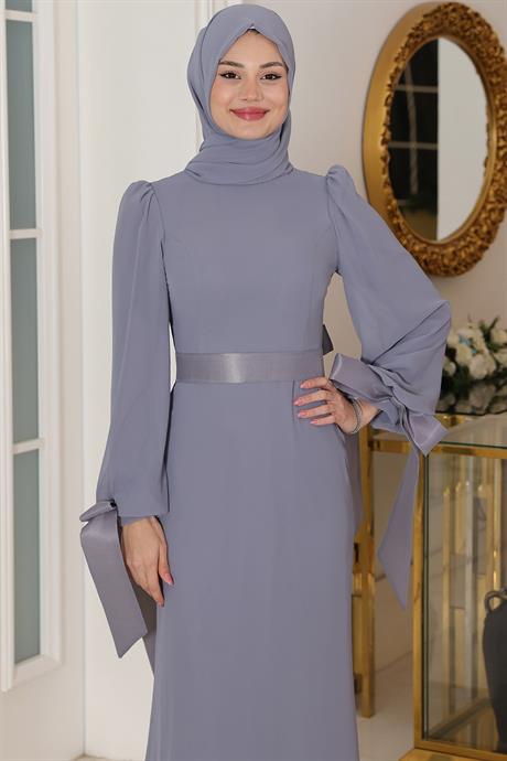 Firuze Tesettür Abiye Gri
