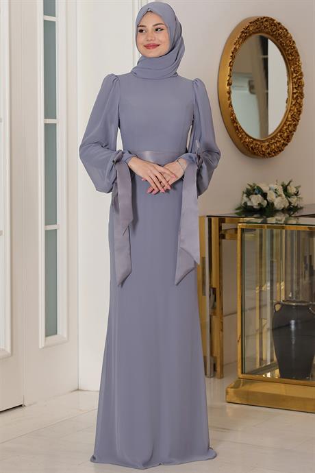 Firuze Tesettür Abiye Gri