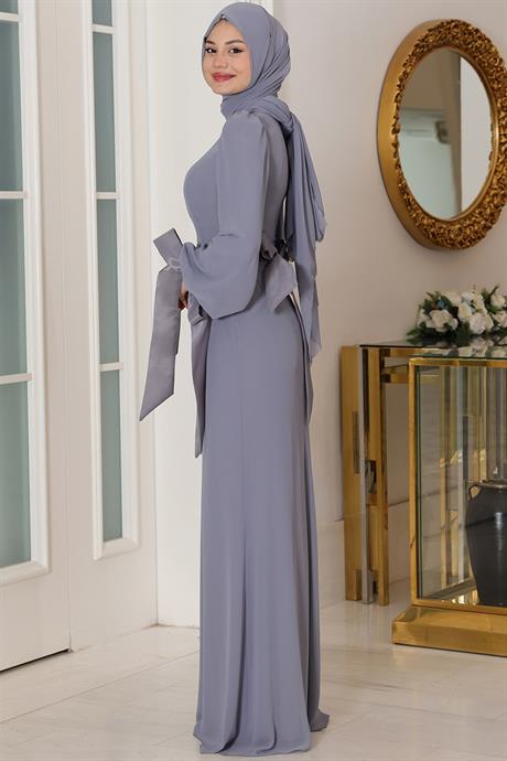 Firuze Tesettür Abiye Gri