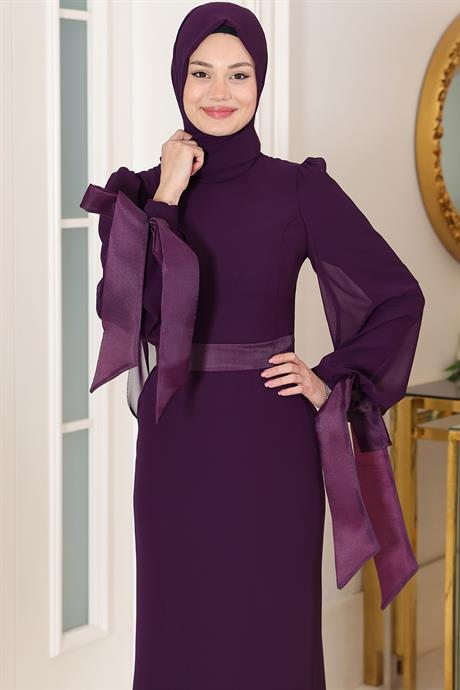 Firuze Tesettür Abiye Mor