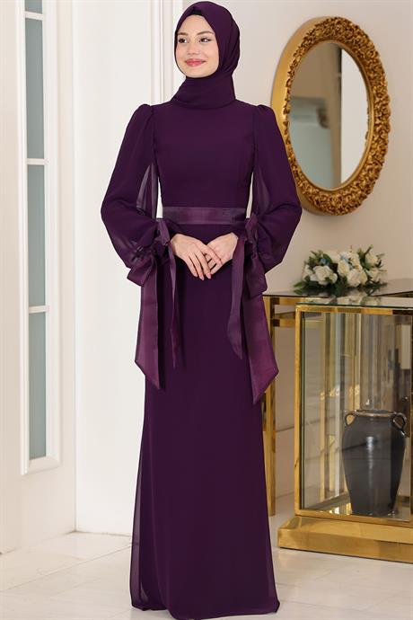 Firuze Tesettür Abiye Mor