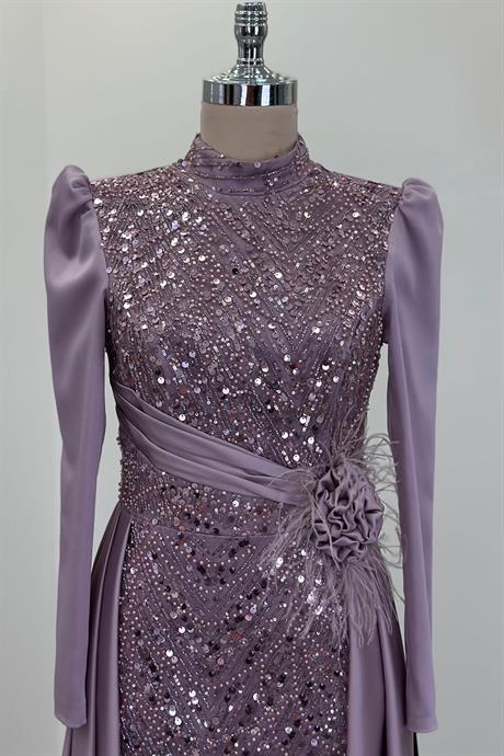 Flowers Tesettür Abiye Lila