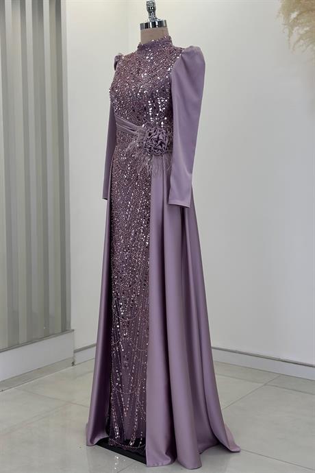 Flowers Tesettür Abiye Lila