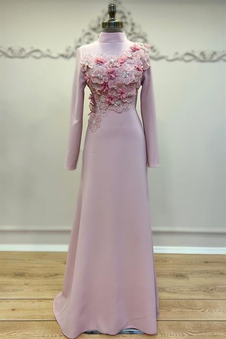 Flowers Tesettür Abiye Pudra