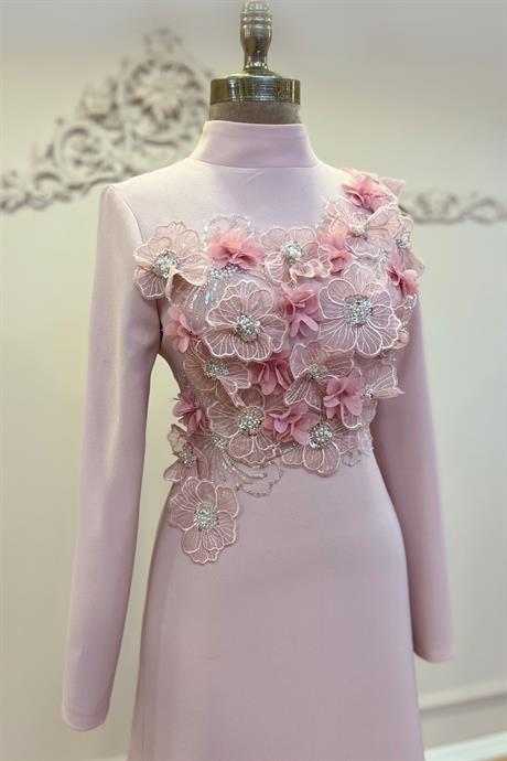 Flowers Tesettür Abiye Pudra